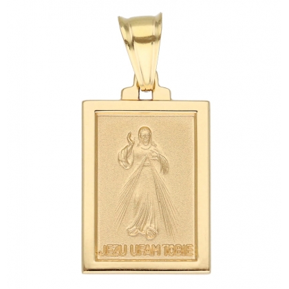 Złoty medalik męski z Jezu Ufam Tobie próby 585